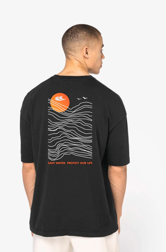 Save water - Oversize - Férfi - Fekete koptatott hatású - Póló
