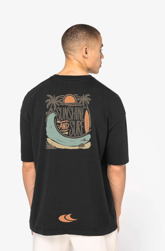 Sunshien and surf - Oversize - Férfi - Fekete koptatott hatású - Póló